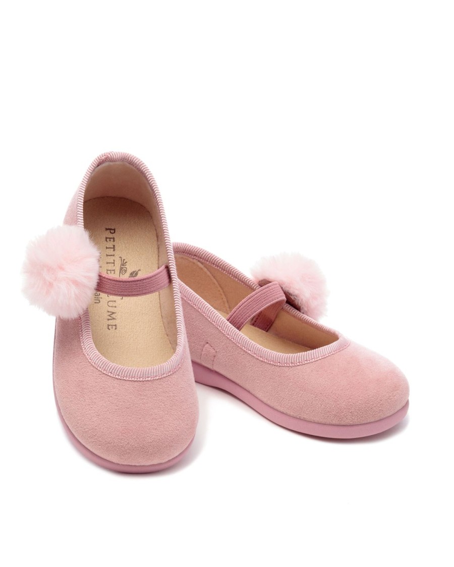 Kids Petite Plume Accessories | Kid'S Delphine Slipper In Antique Rose Suede With A Festive Pom