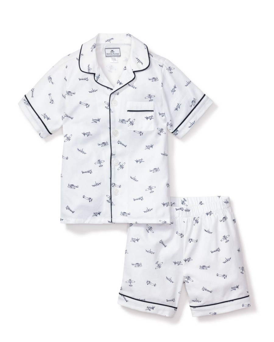 Kids Petite Plume Pajamas | Kid'S Twill Pajama Short Set In Par Avion