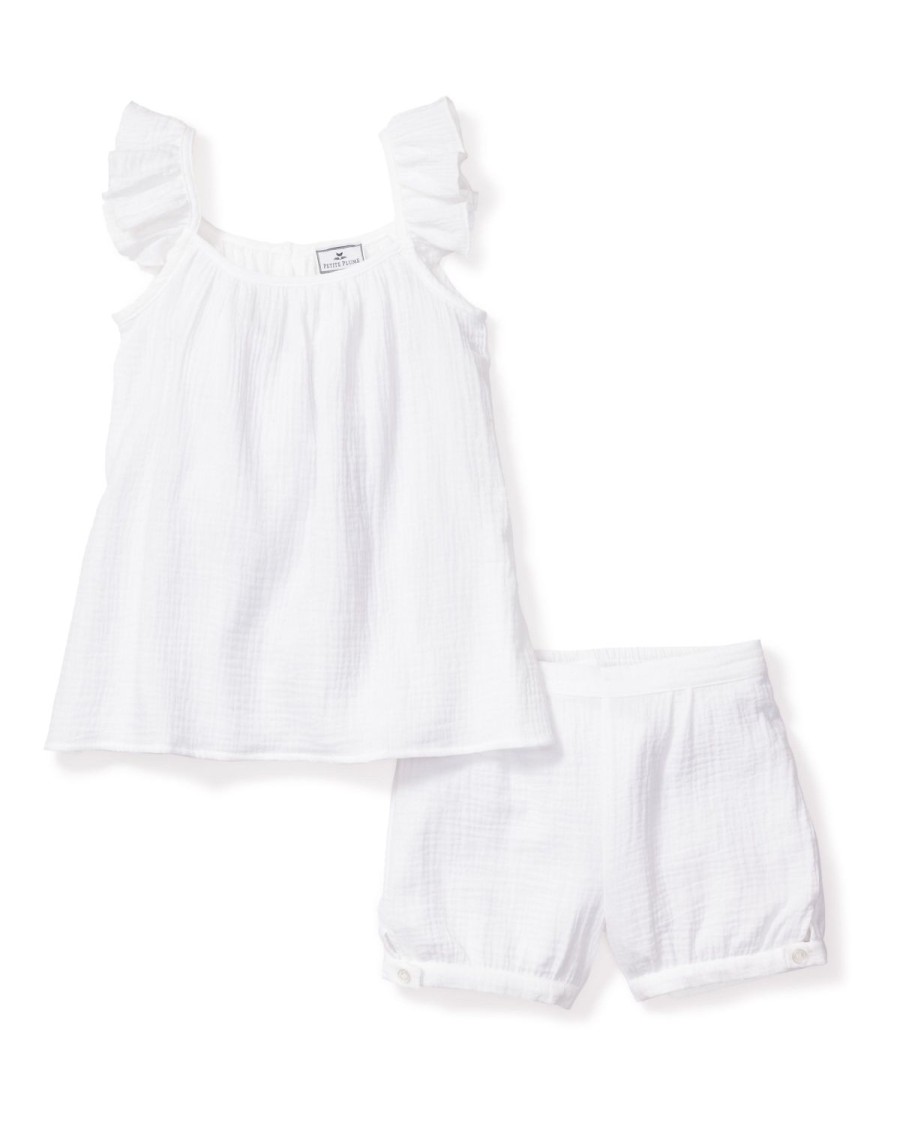 Kids Petite Plume Daywear | Girl'S Gauze Amelie Short Set In White