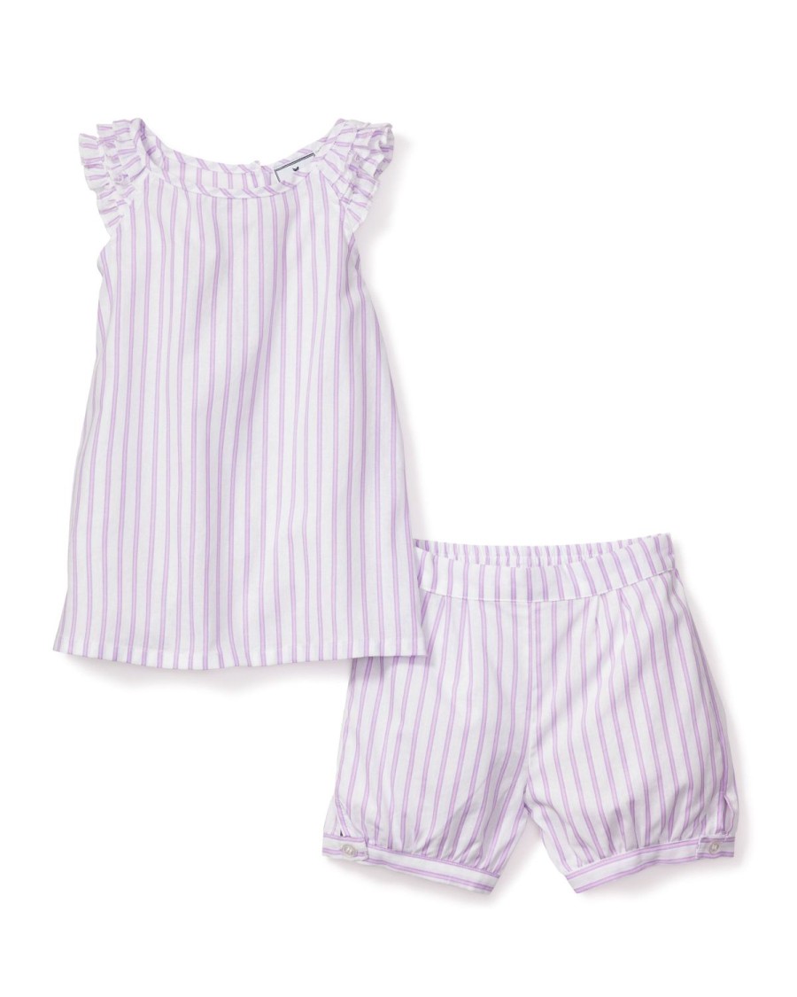 Kids Petite Plume Pajamas | Girl'S Twill Amelie Short Set In Lavender French Ticking