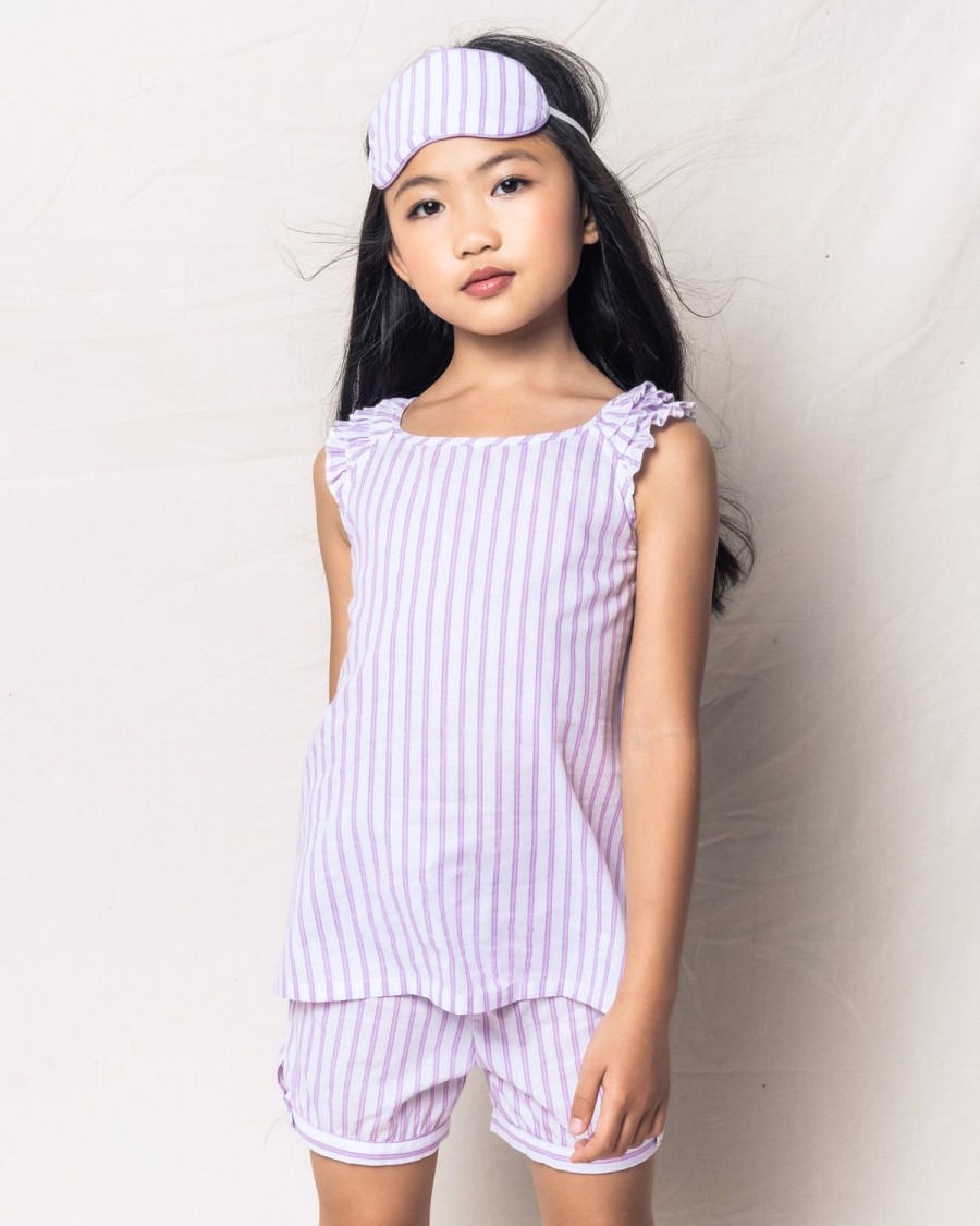 Kids Petite Plume Pajamas | Girl'S Twill Amelie Short Set In Lavender French Ticking