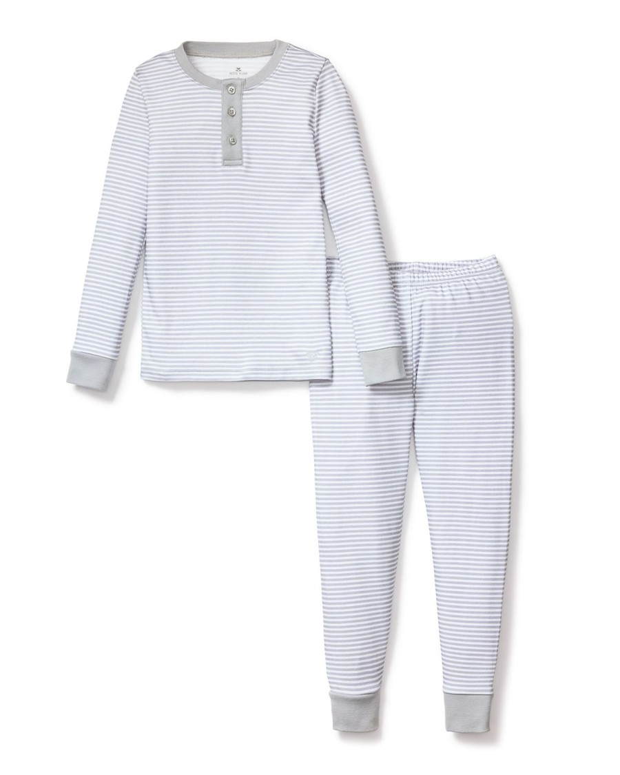 Kids Petite Plume Pajamas | Kid'S Pima Snug Fit Pajama Set In Grey Stripes