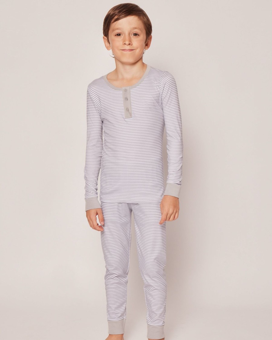 Kids Petite Plume Pajamas | Kid'S Pima Snug Fit Pajama Set In Grey Stripes