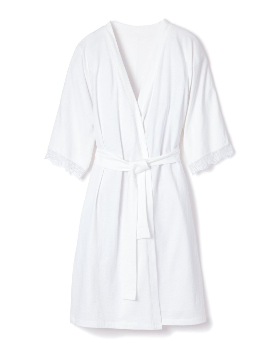 Women Petite Plume | Women'S Pima Robe With Lace In White