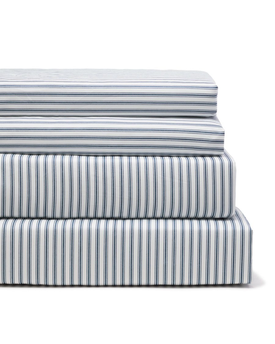 Home Petite Plume Sheets | Luxe Premium 100% Cotton Navy French Ticking Bed Sheets