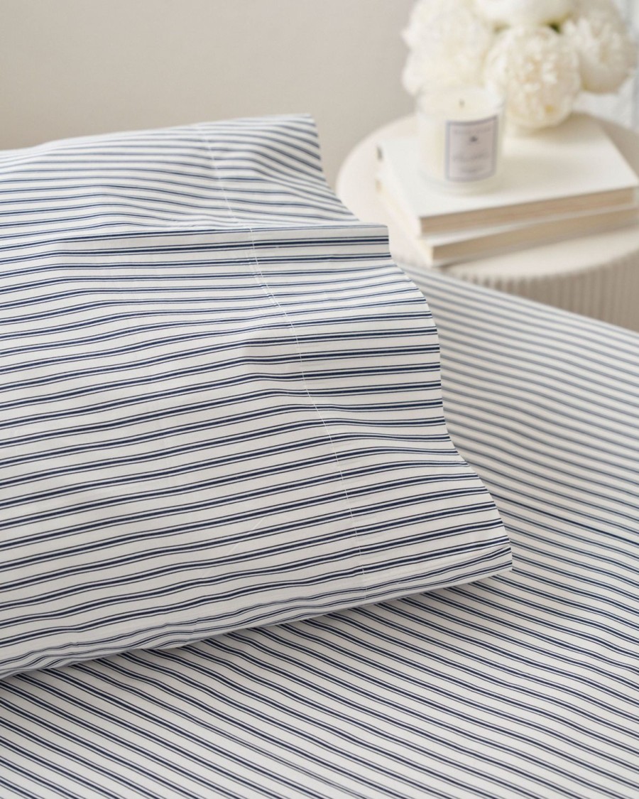 Home Petite Plume Sheets | Luxe Premium 100% Cotton Navy French Ticking Bed Sheets