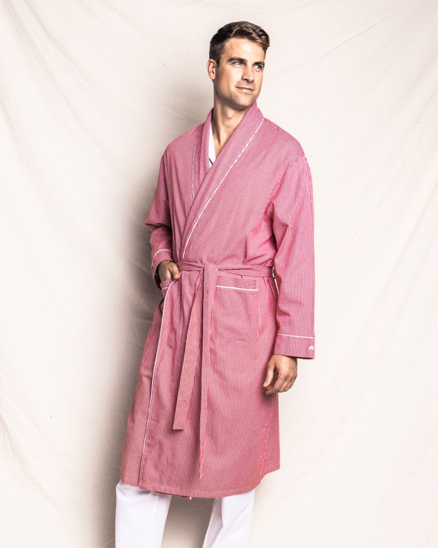 Men Petite Plume | Men'S Flannel Robe In Red Mini-Gingham