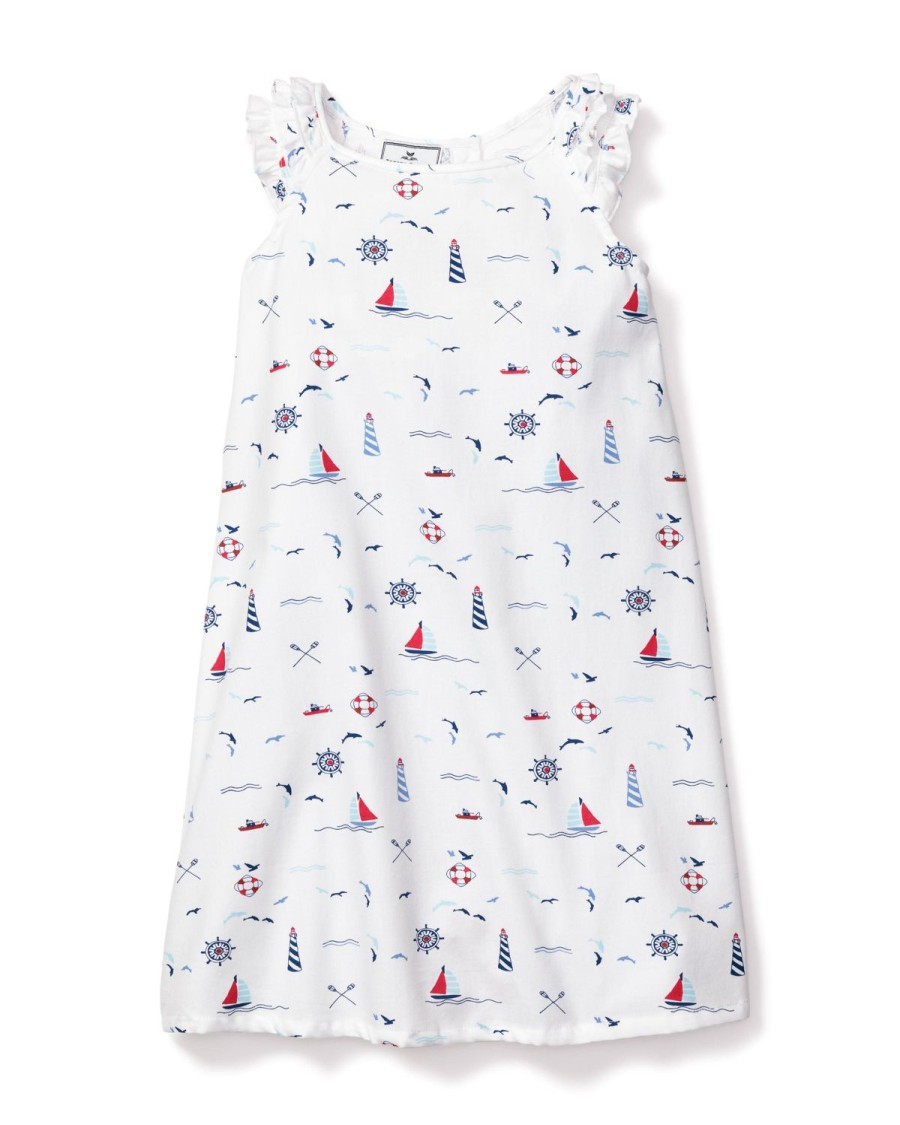 Kids Petite Plume Nightgowns | Girl'S Twill Amelie Nightgown In Sail Away