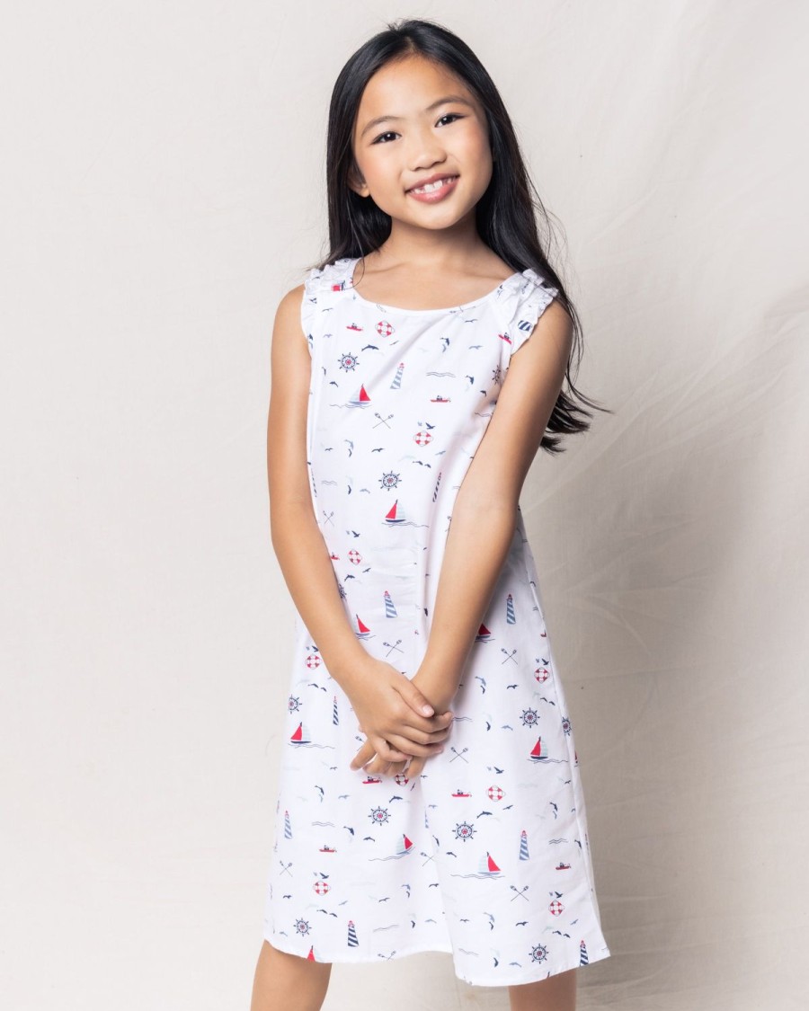 Kids Petite Plume Nightgowns | Girl'S Twill Amelie Nightgown In Sail Away