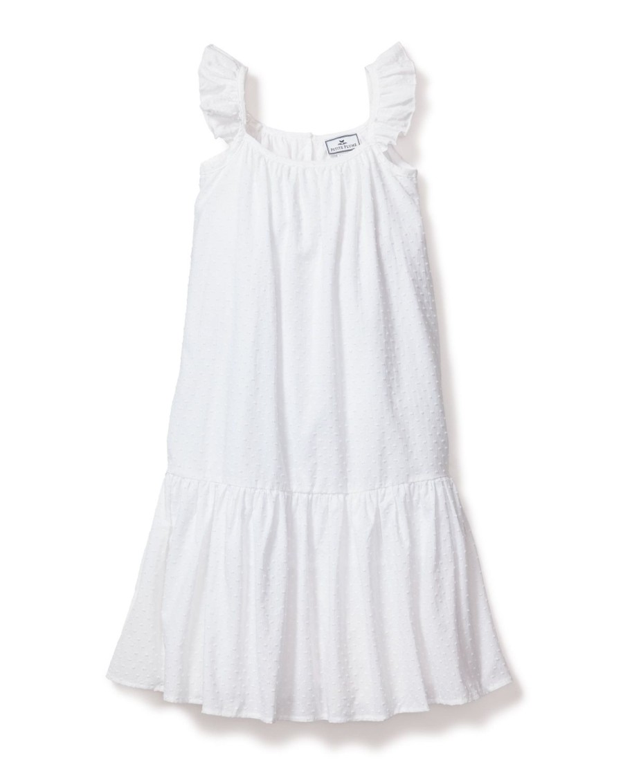 Kids Petite Plume Daywear | Girl'S Swiss Dots Celeste Day Dress In White