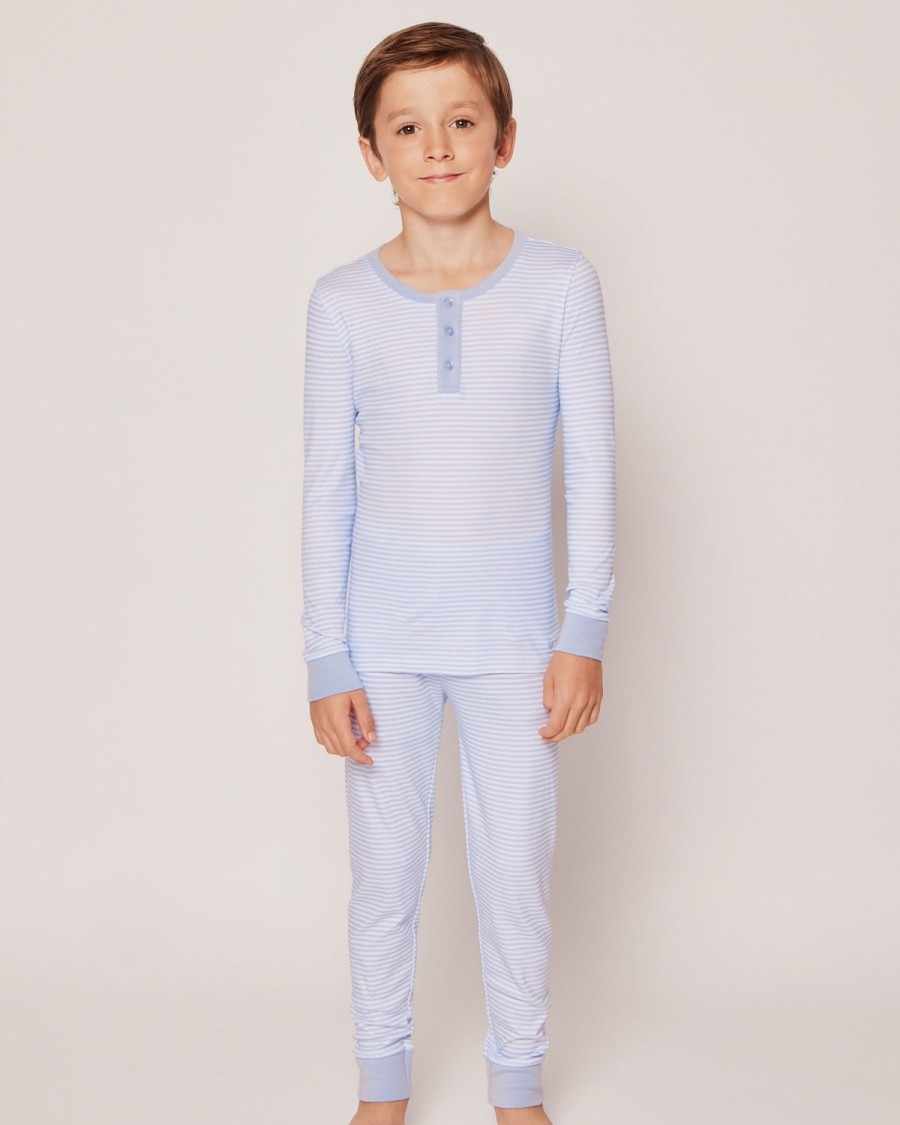 Kids Petite Plume Pajamas | Kid'S Pima Snug Fit Pajama Set In Blue Stripes