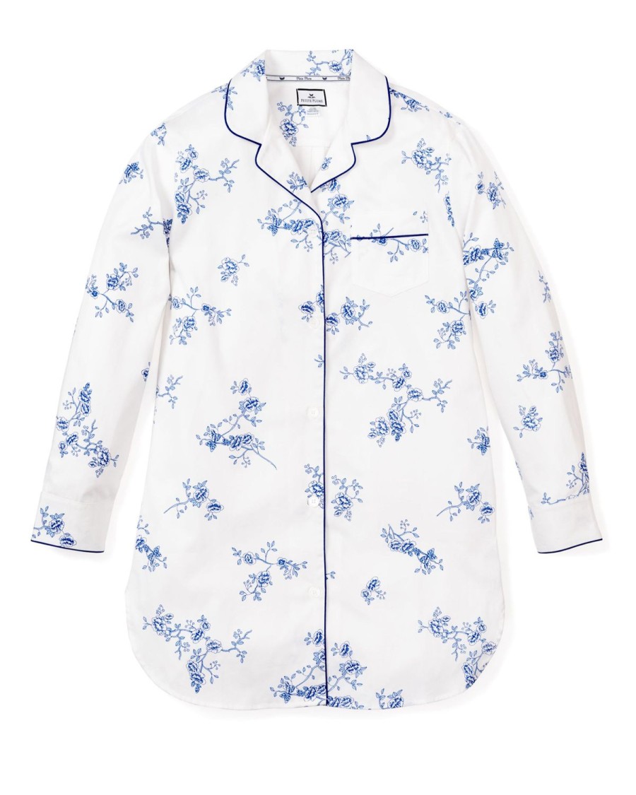 Women Petite Plume | Women'S Twill Nightshirt In Indigo Floral