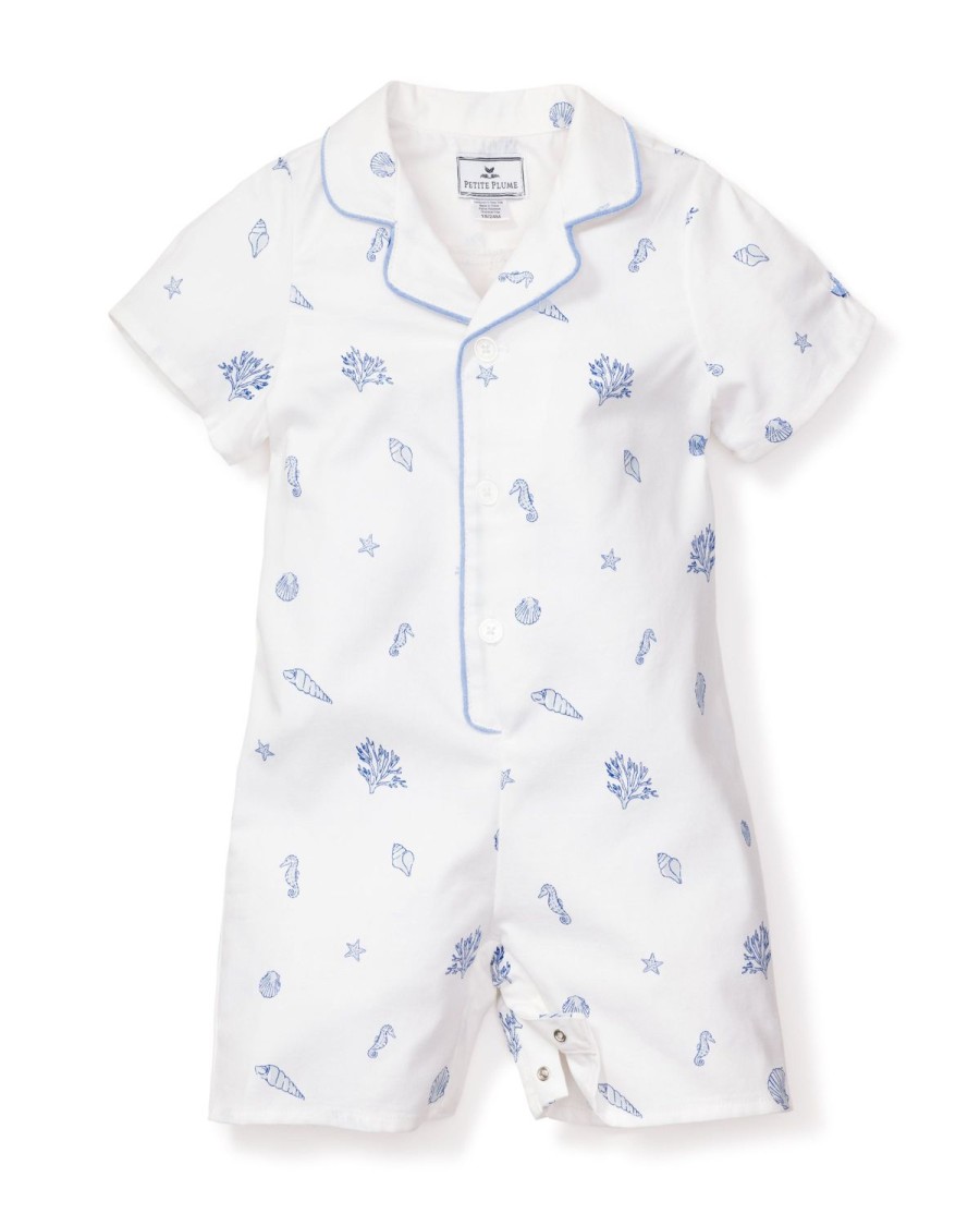 Kids Petite Plume Rompers | Baby'S Twill Summer Romper In Suffolk Seashells