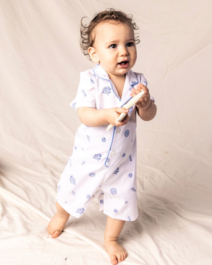 Kids Petite Plume Rompers | Baby'S Twill Summer Romper In Suffolk Seashells