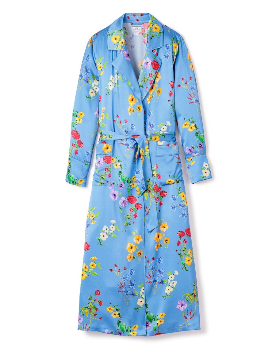 Women Petite Plume | Women'S Silk Robe In Azure Brilliant Botanical