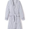 Women Petite Plume | Women'S Twill Robe In Navy French Ticking