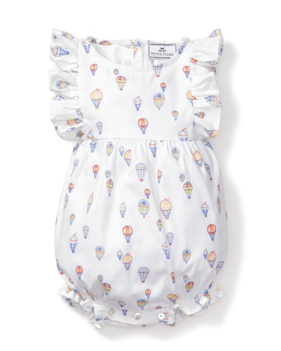 Kids Petite Plume Rompers | Baby'S Twill Ruffled Romper In Bon Voyage