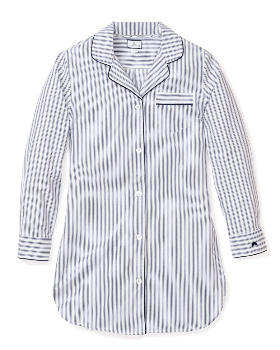 Women Petite Plume | Women'S Twill Nightshirt In Navy French Ticking