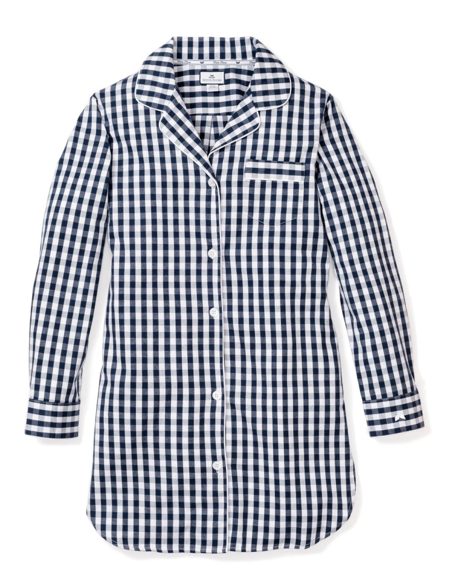 Women Petite Plume | Women'S Twill Nightshirt In Navy Gingham