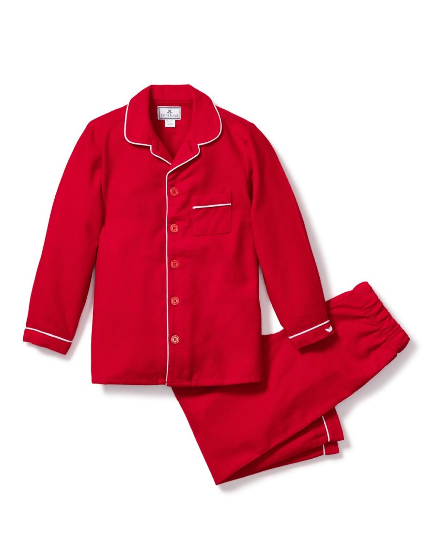 Kids Petite Plume Pajamas | Kid'S Flannel Pajama Set In Red