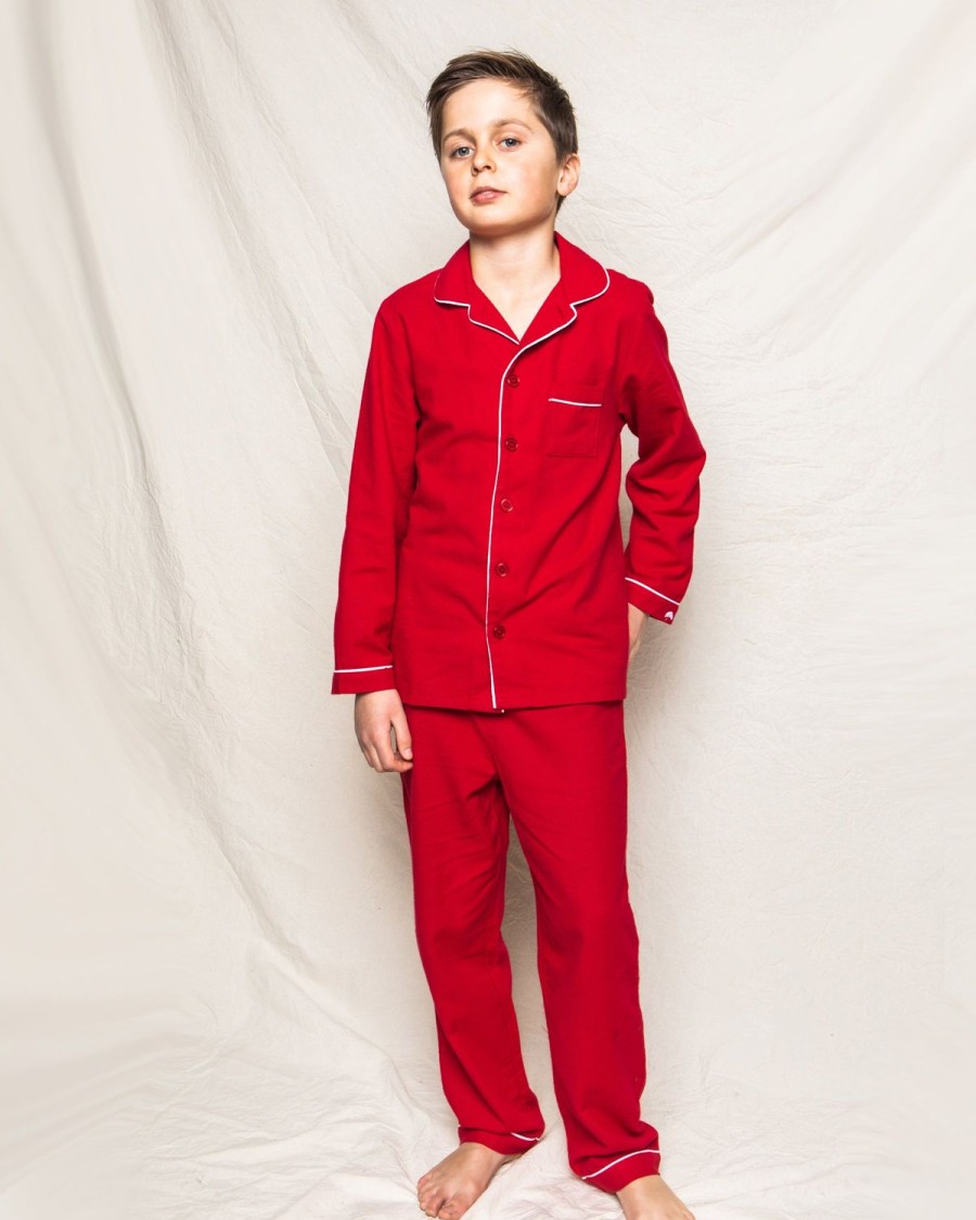 Kids Petite Plume Pajamas | Kid'S Flannel Pajama Set In Red