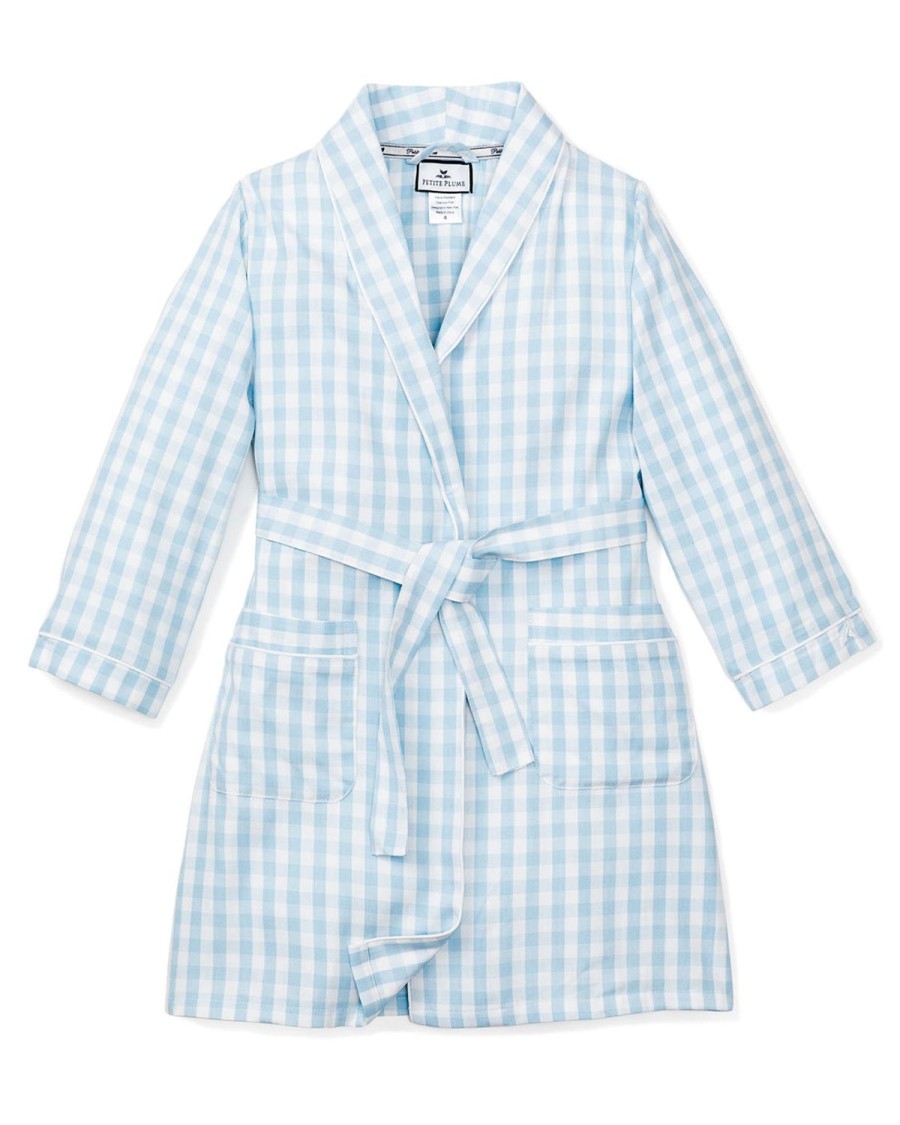 Kids Petite Plume Robes | Kid'S Twill Robe In Light Blue Gingham