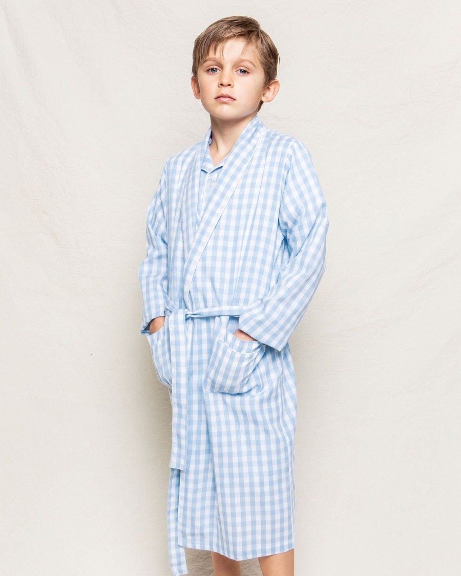 Kids Petite Plume Robes | Kid'S Twill Robe In Light Blue Gingham