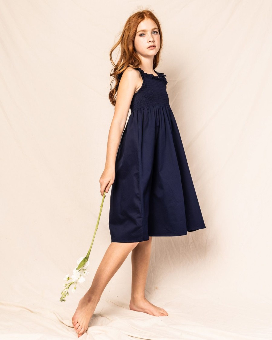 Kids Petite Plume Daywear | Girl'S Twill Margaux Dress In Navy