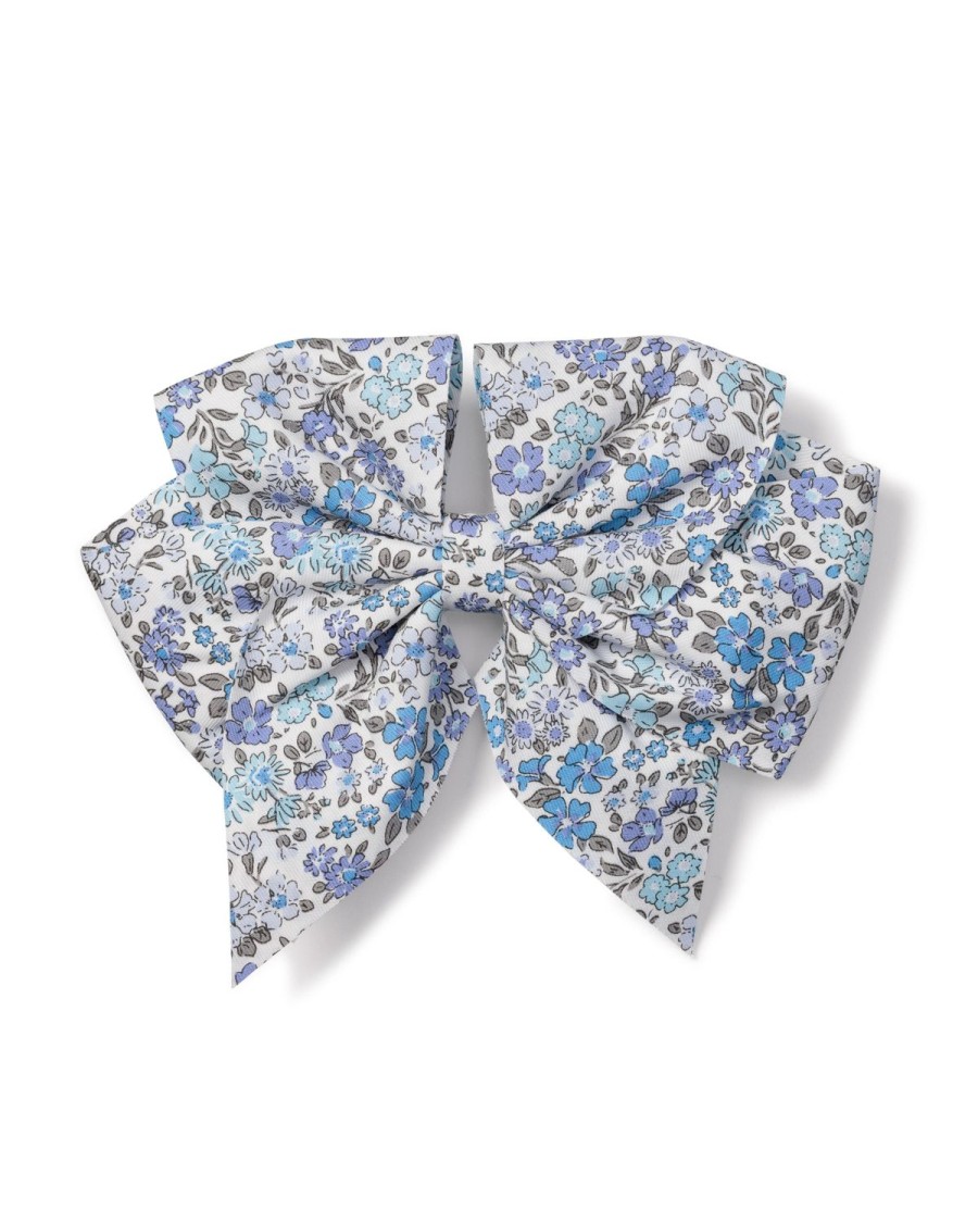 Kids Petite Plume Accessories | Girl'S Twill Hair Bows In Fleur D'Azur