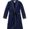 Women Petite Plume | Women'S Flannel Robe In Navy With White Piping