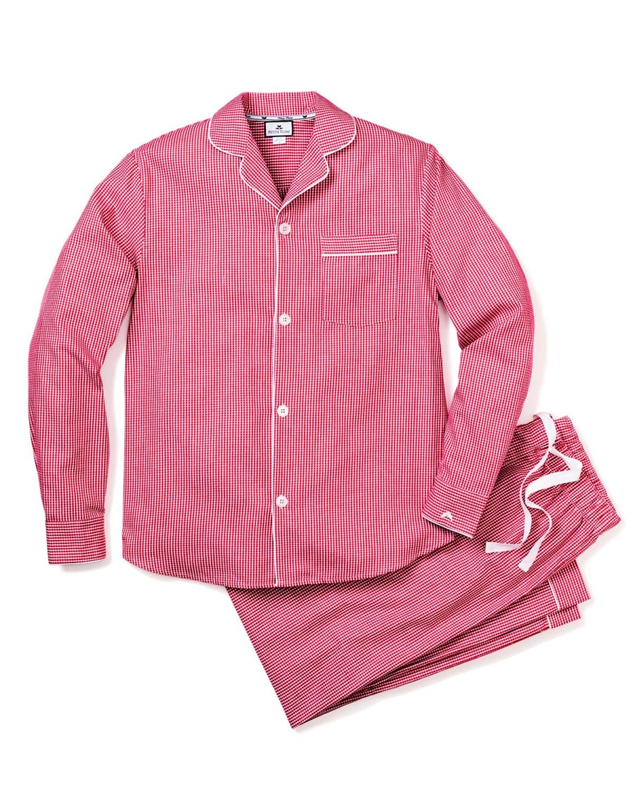 Men Petite Plume | Men'S Flannel Pajama Set In Red Mini Gingham