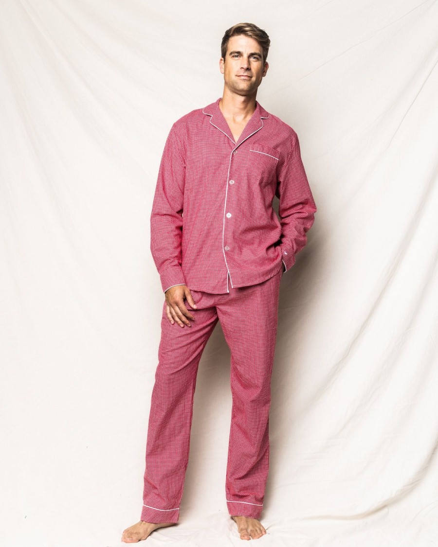 Men Petite Plume | Men'S Flannel Pajama Set In Red Mini Gingham