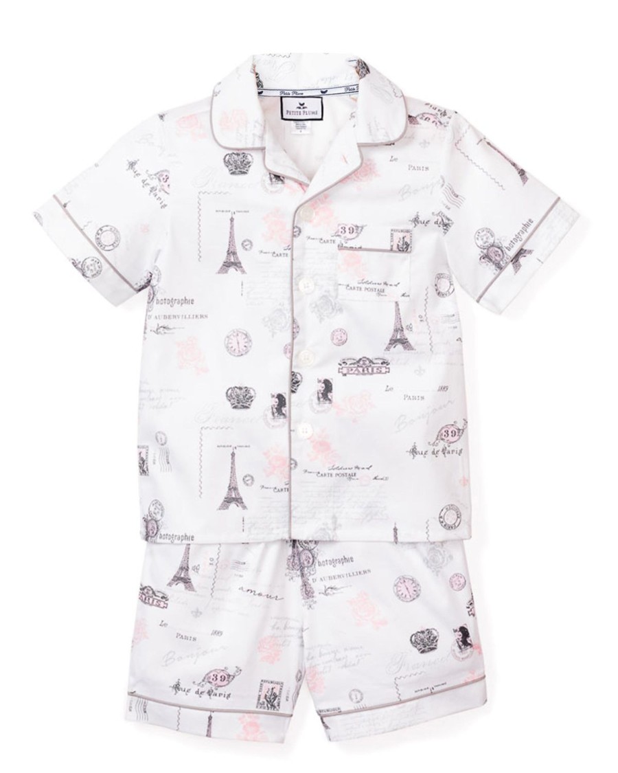 Kids Petite Plume Pajamas | Kid'S Twill Pajama Short Set In Paris Musings