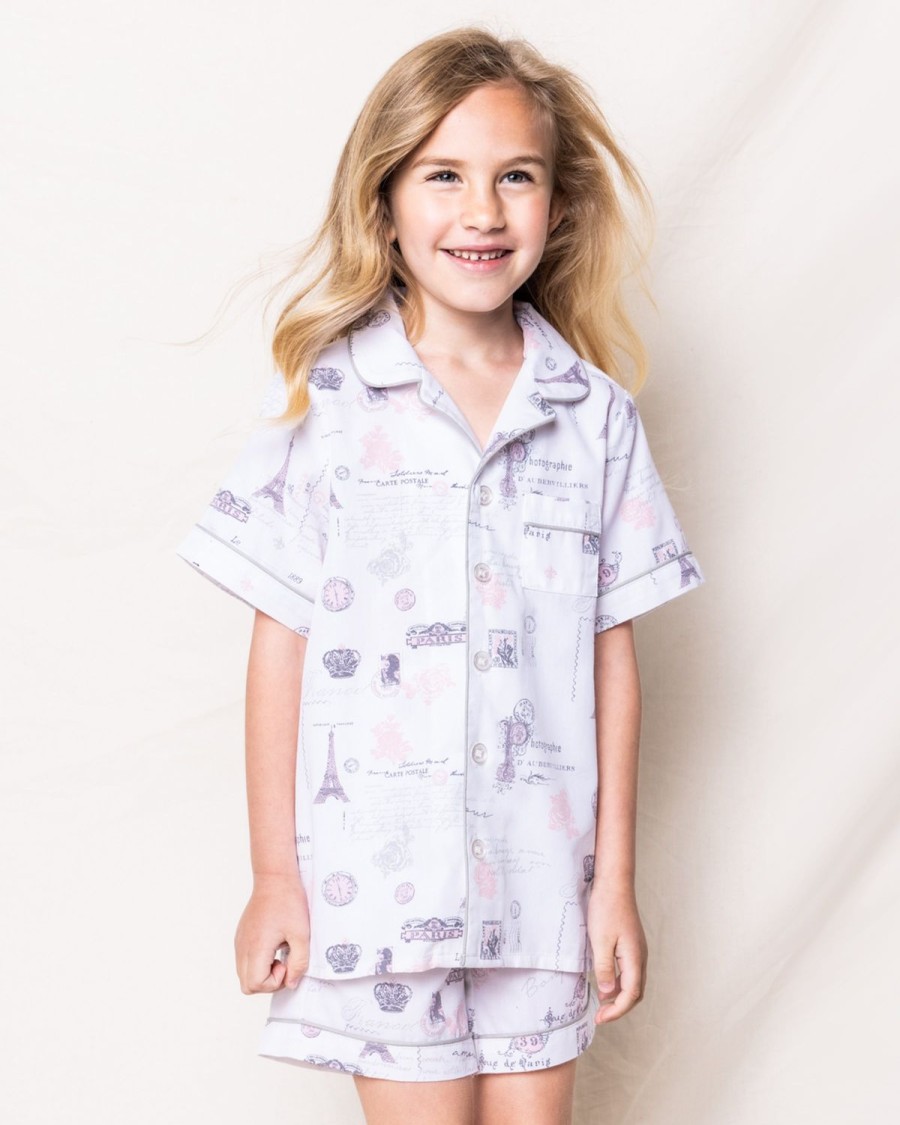 Kids Petite Plume Pajamas | Kid'S Twill Pajama Short Set In Paris Musings