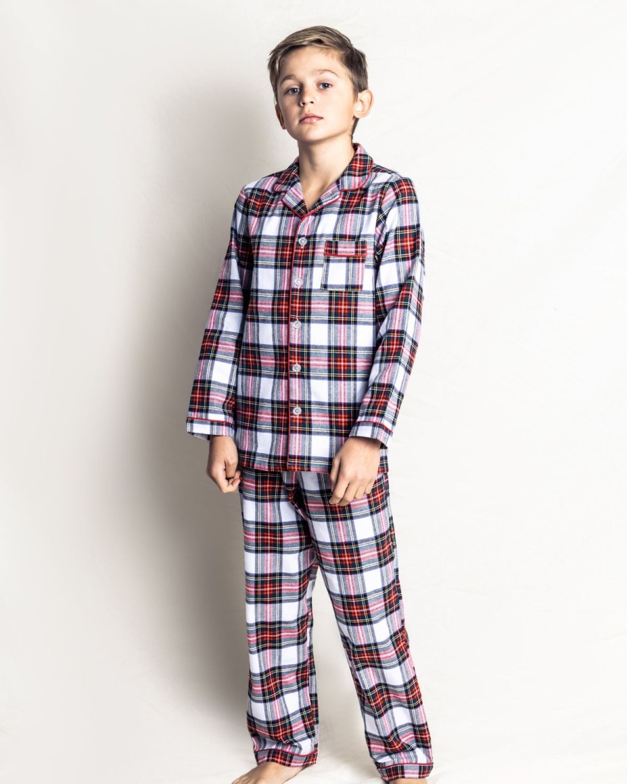 Kids Petite Plume Pajamas | Kid'S Brushed Cotton Pajama Set In Balmoral Tartan