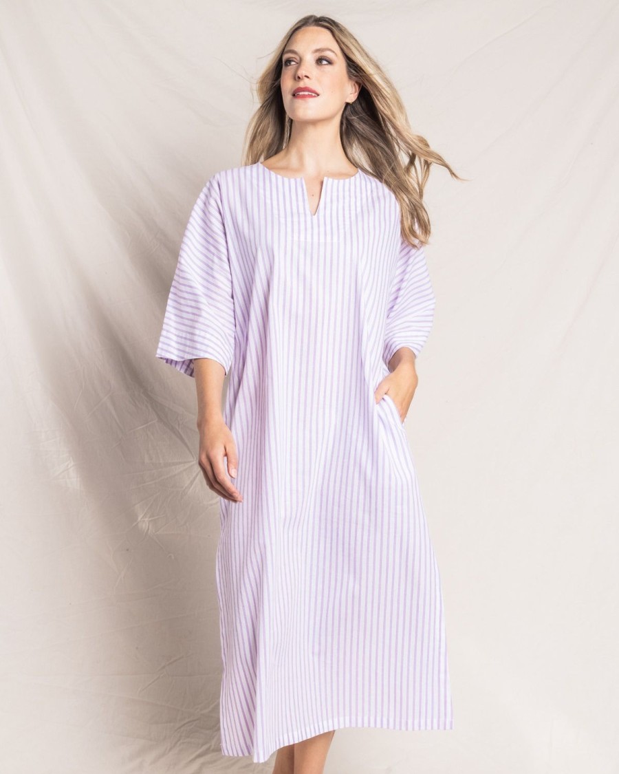 Women Petite Plume | Women'S Twill Caftan In Lavender French Ticking