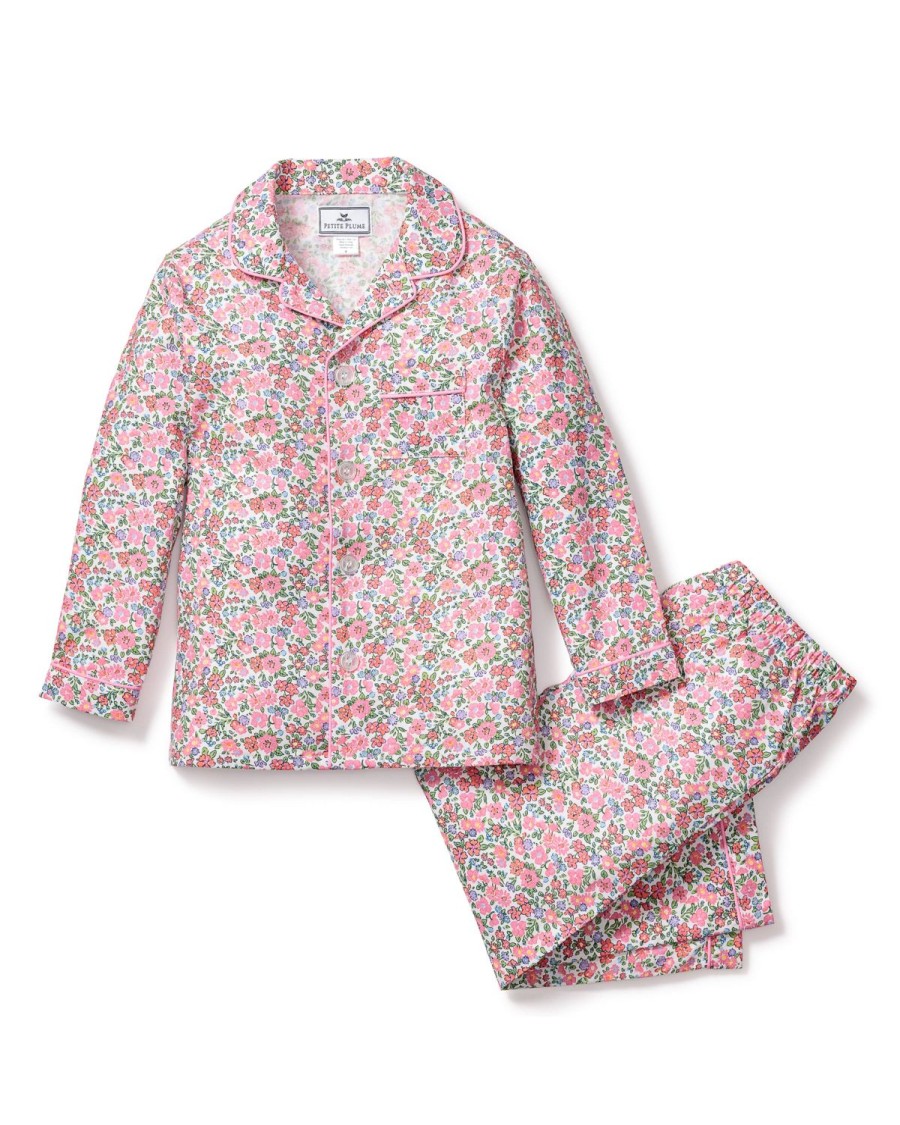 Kids Petite Plume Pajamas | Kid'S Twill Pajama Set In Fleurs De Rose