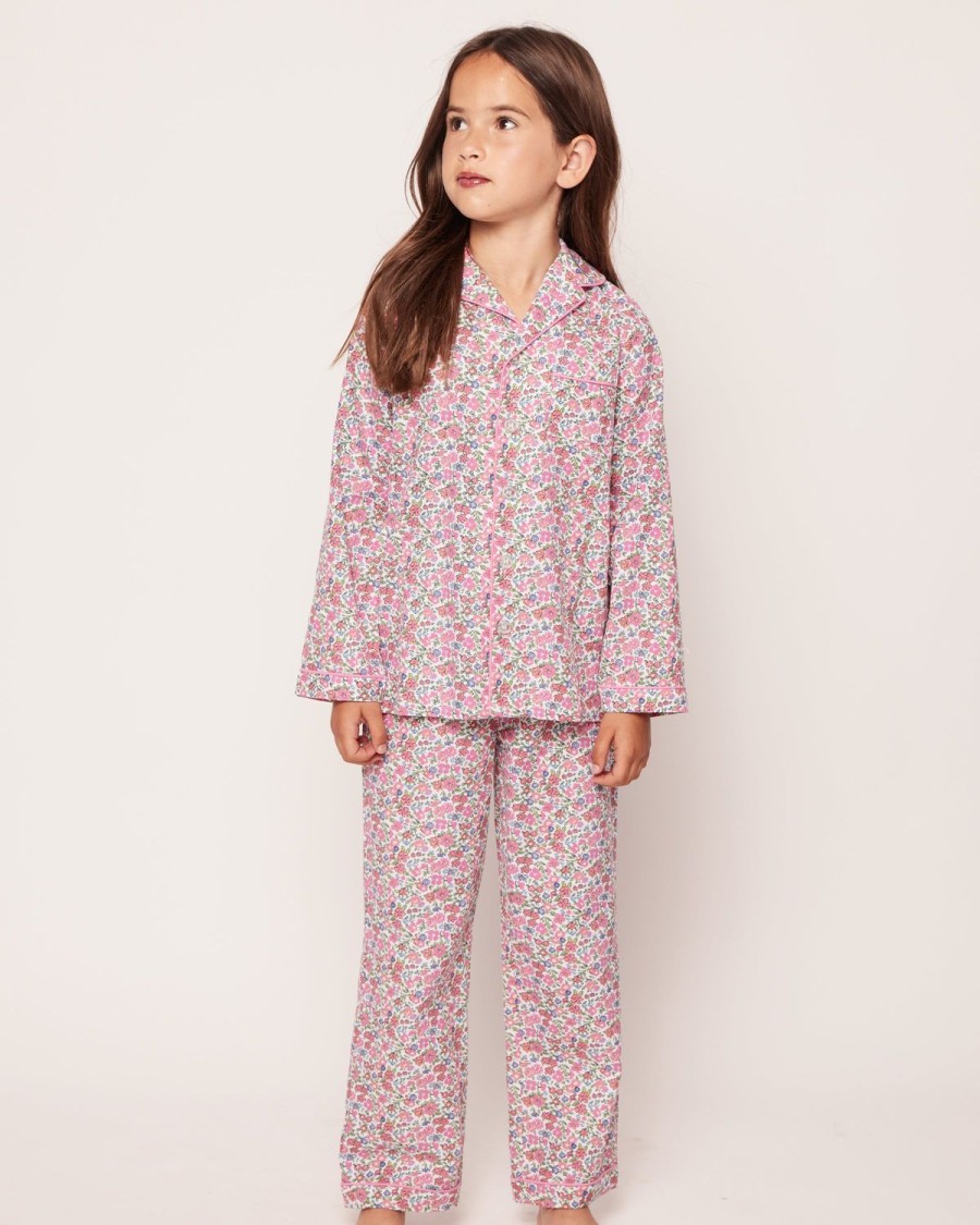 Kids Petite Plume Pajamas | Kid'S Twill Pajama Set In Fleurs De Rose