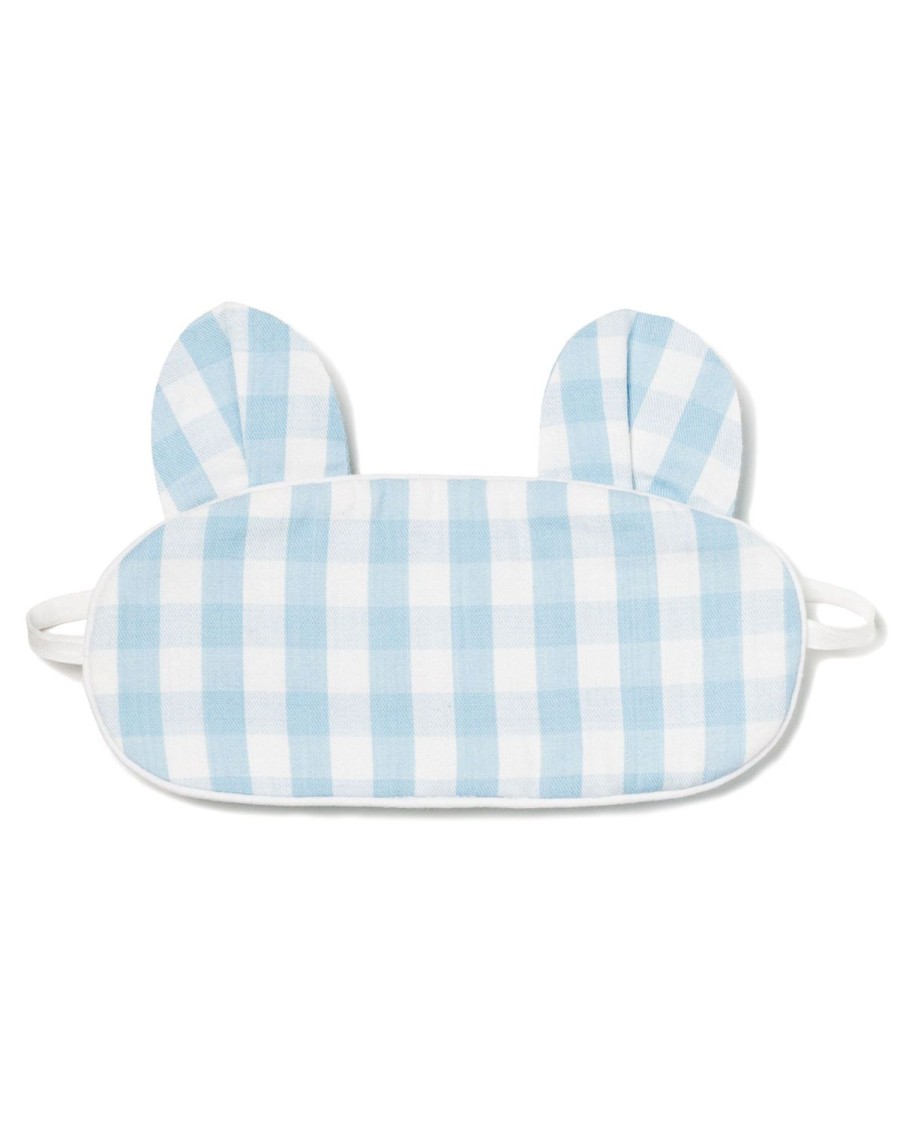 Kids Petite Plume Slippers & Accessories | Kid'S Twill Bear-Y Sweet Sleep Mask In Light Blue Gingham