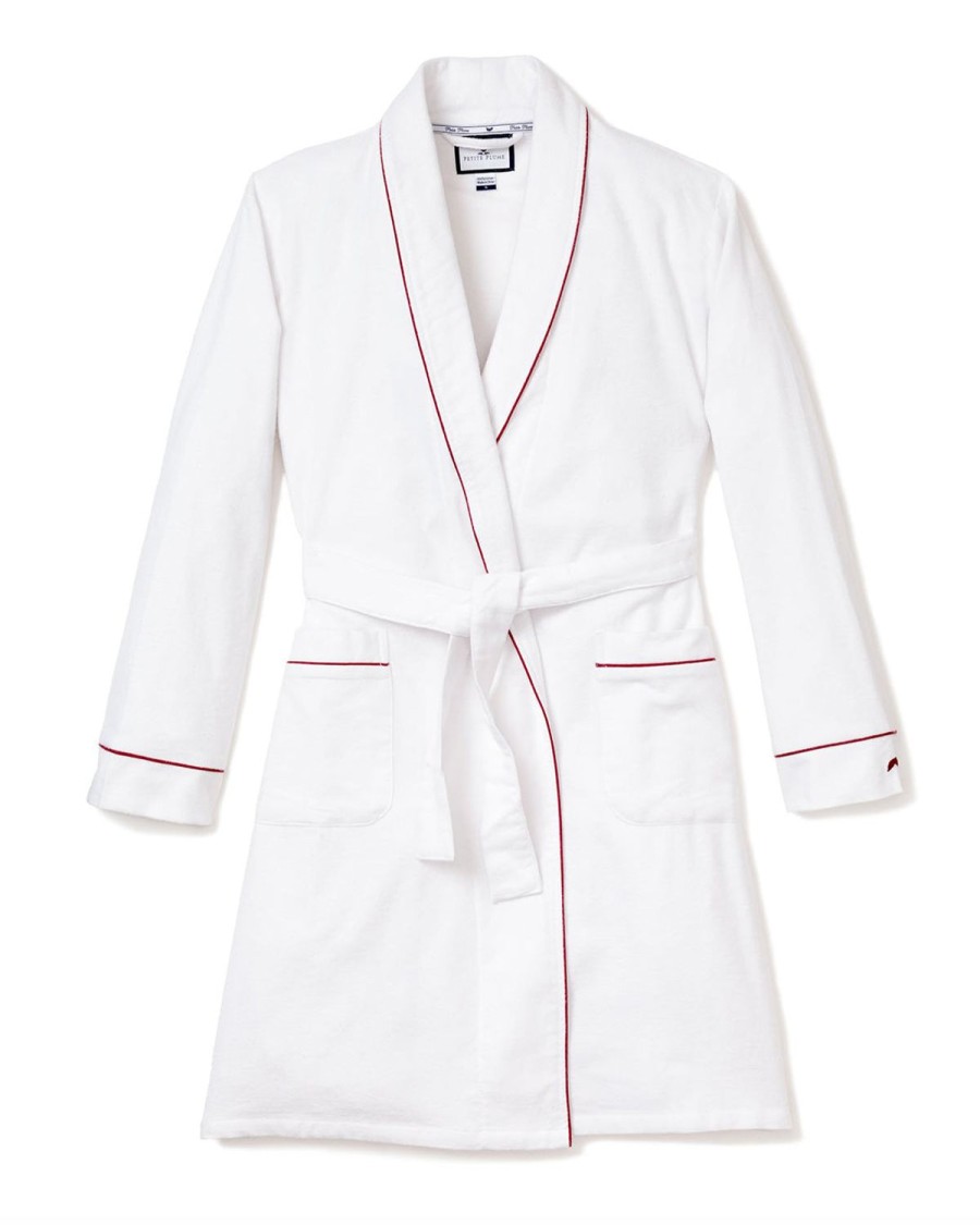 Men Petite Plume | Men'S Flannel Robe In White With Red Piping