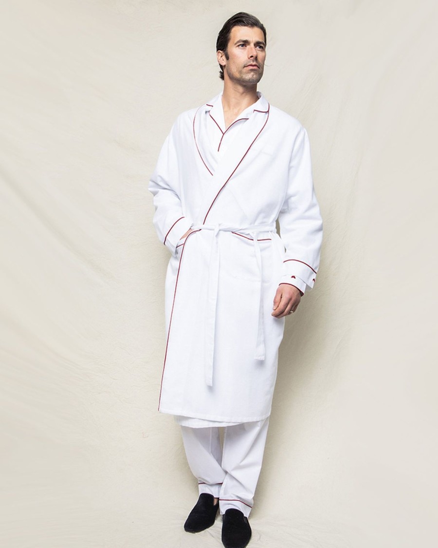 Men Petite Plume | Men'S Flannel Robe In White With Red Piping