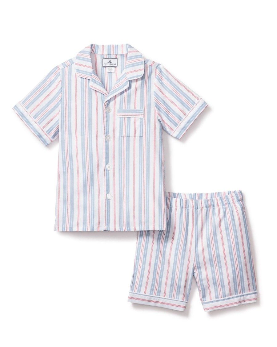 Kids Petite Plume Pajamas | Kid'S Twill Pajama Short Set In Vintage French Stripes