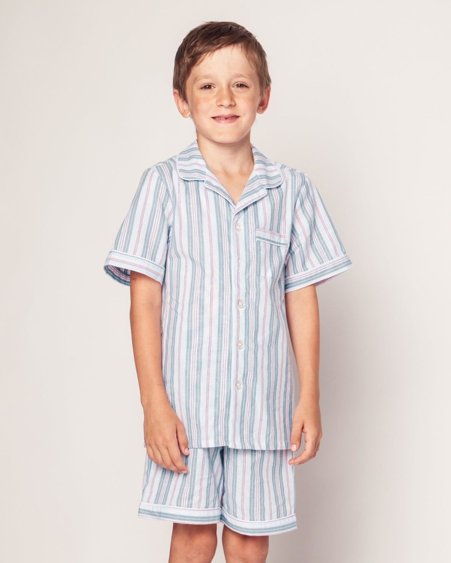 Kids Petite Plume Pajamas | Kid'S Twill Pajama Short Set In Vintage French Stripes