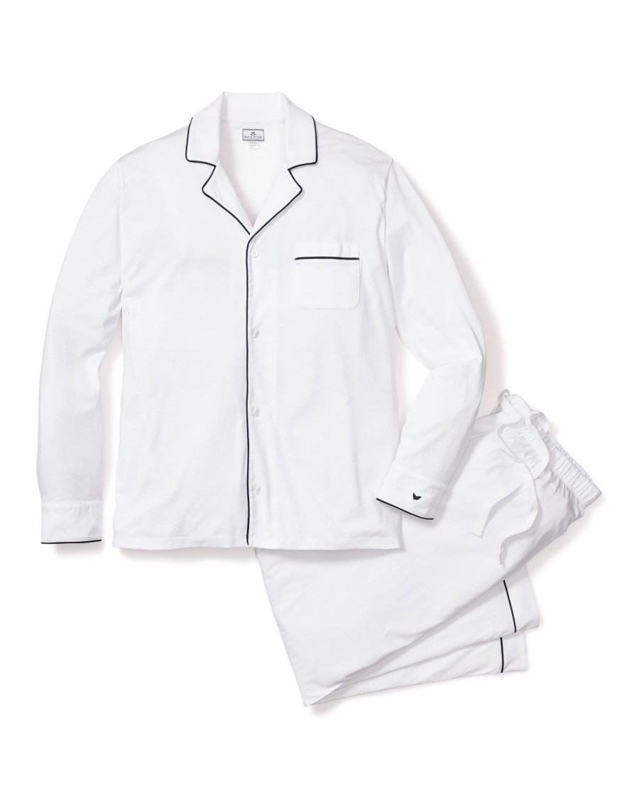 Men Petite Plume | Men'S Pima Pajama Set In White With Navy Piping