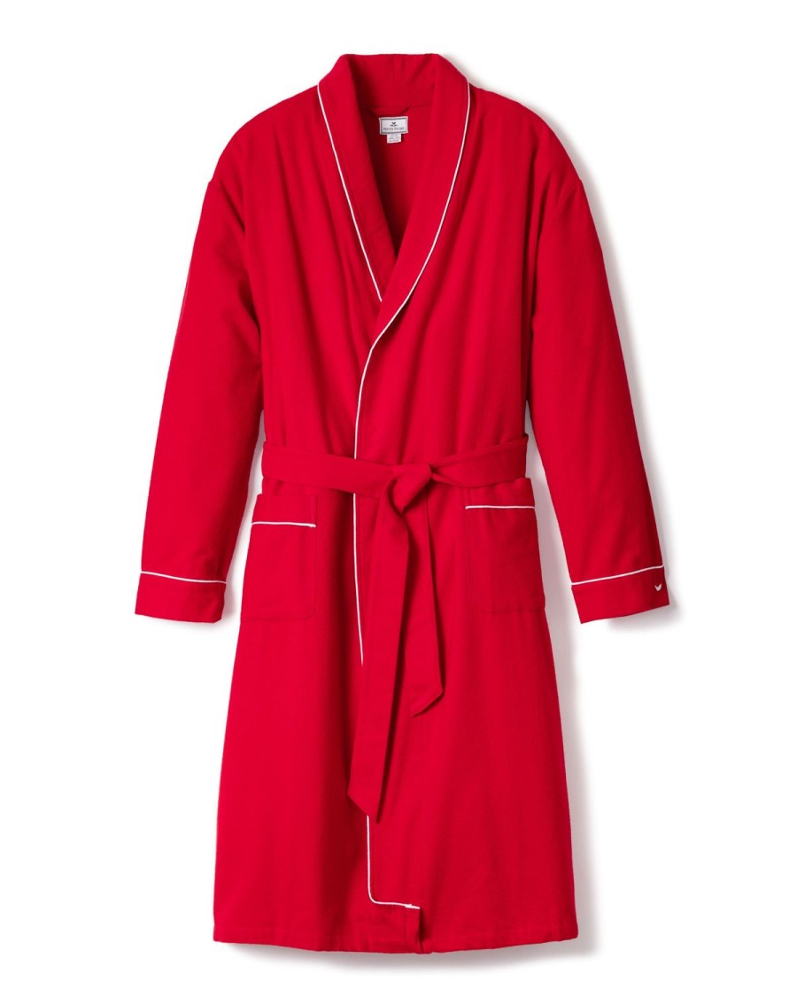 Men Petite Plume | Men'S Flannel Robe In Red With White Piping