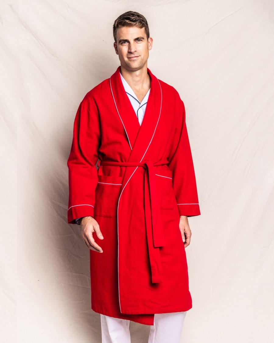 Men Petite Plume | Men'S Flannel Robe In Red With White Piping