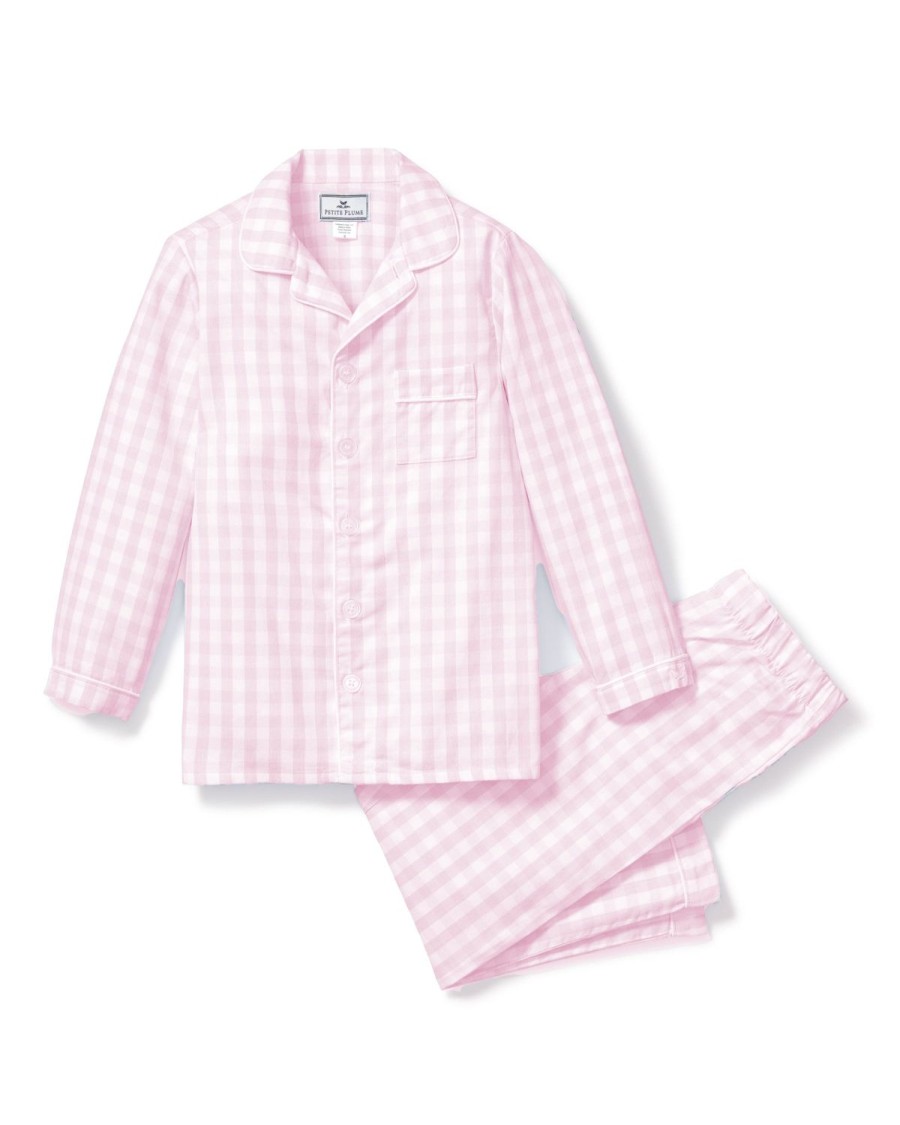 Kids Petite Plume Pajamas | Kid'S Twill Pajama Set In Pink Gingham