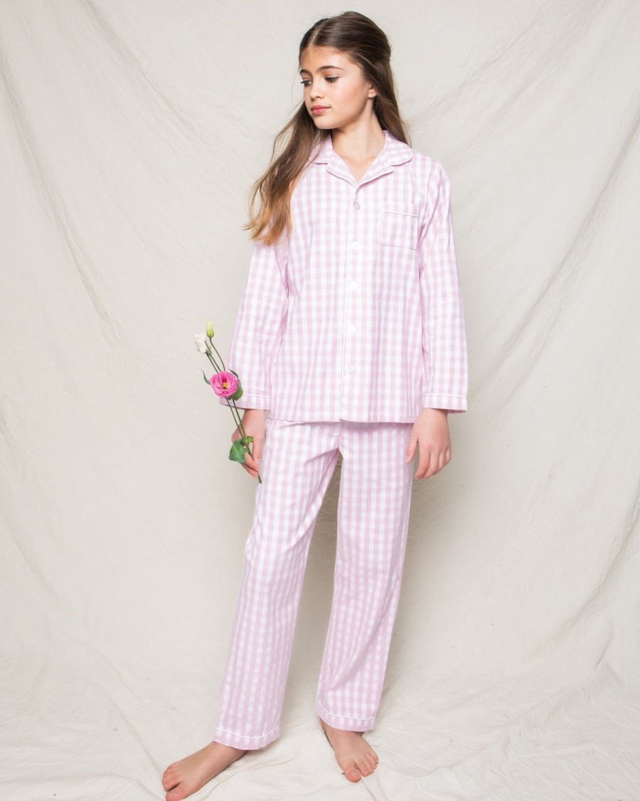 Kids Petite Plume Pajamas | Kid'S Twill Pajama Set In Pink Gingham