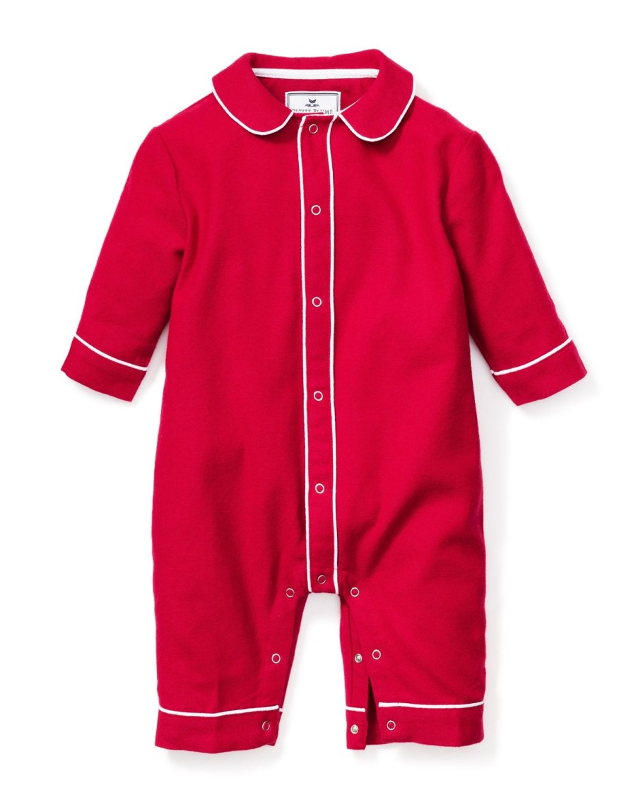 Kids Petite Plume Rompers | Baby'S Flannel Cambridge Romper In Red