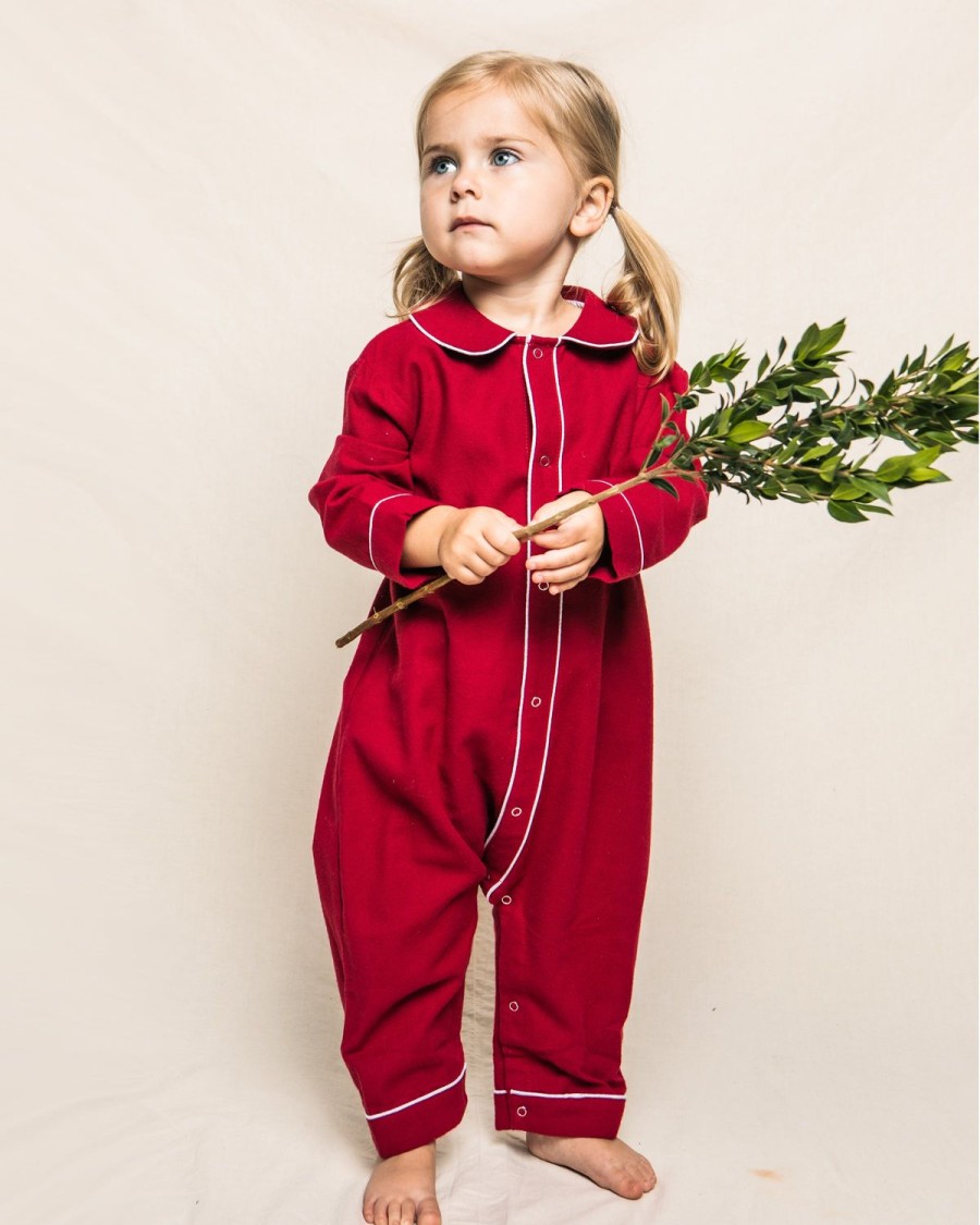 Kids Petite Plume Rompers | Baby'S Flannel Cambridge Romper In Red